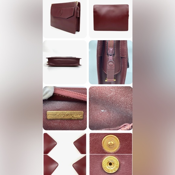 CARTIER Bag clutch les must de Cartier Dark Red Leather Authentic 10.2x7.9x2.4in - Picture 13 of 15